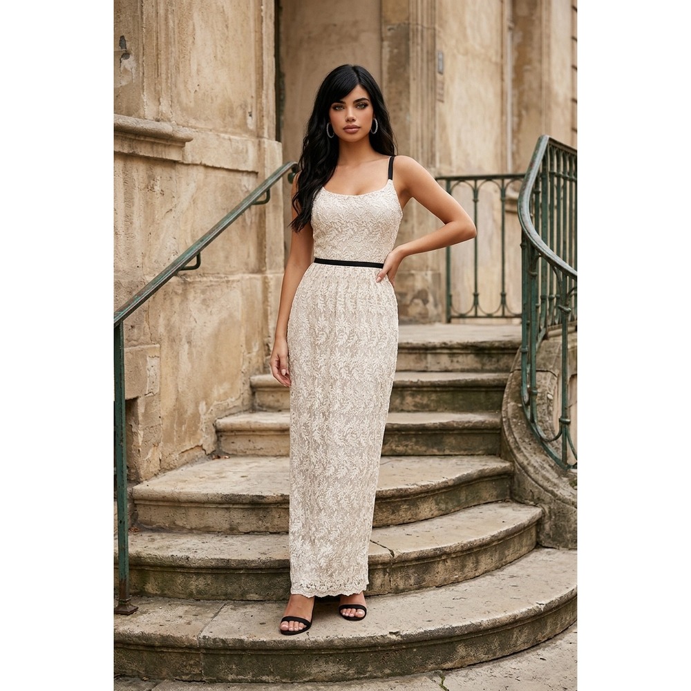 NWT ABS Allen Schwartz‎ $659.00 boho metallic thread lace overlay full length